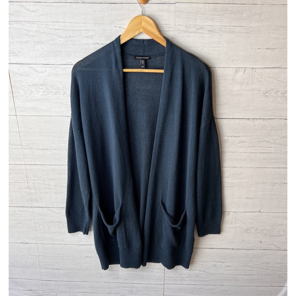 Eileen Fisher Cardigan Womens Size Small Dark Teal Open Organic Linen & Cotton - Picture 3 of 14